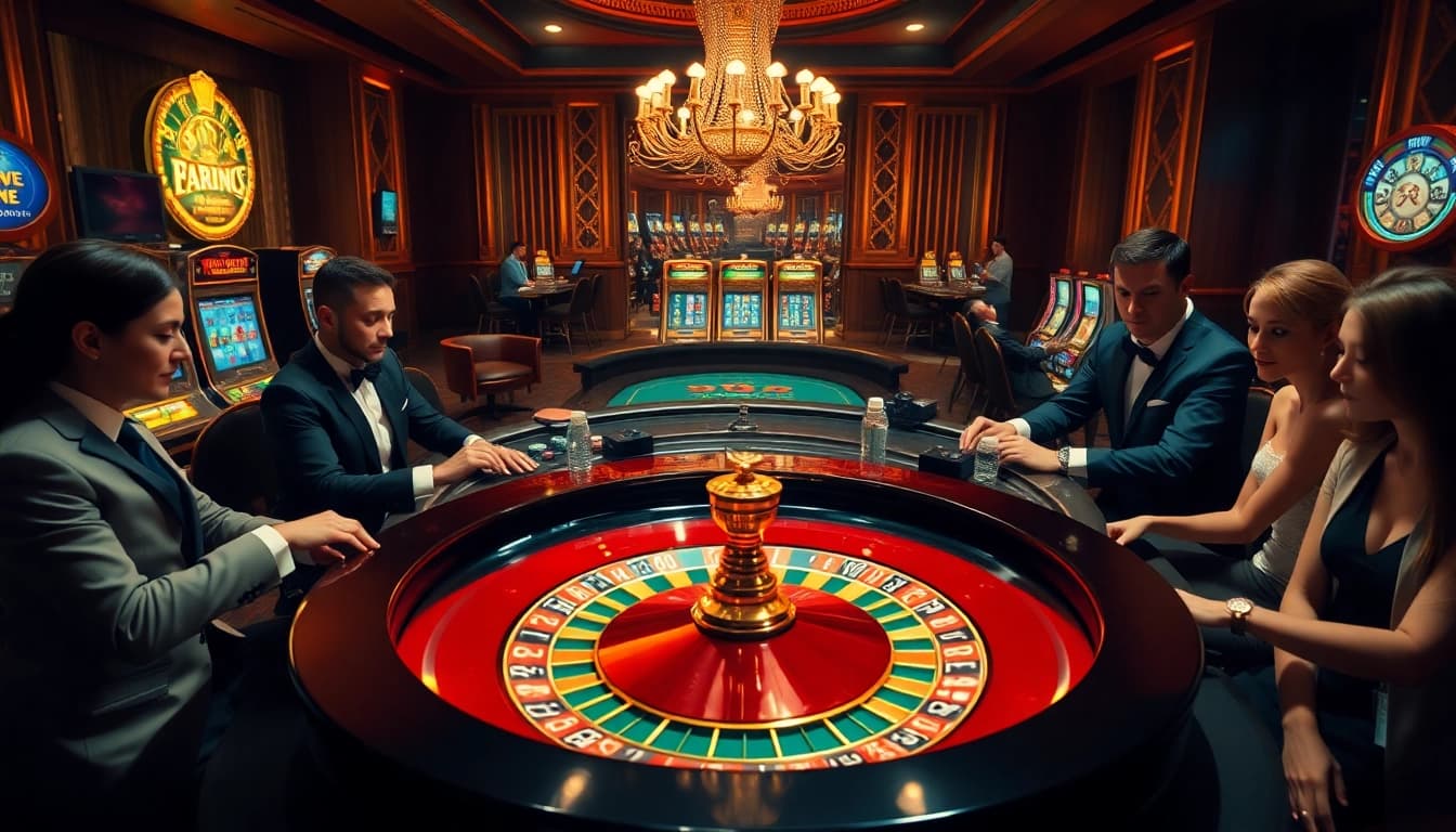 Experience the luxury of https://123hero.pro/ with players engaging in a thrilling poker game at a lavish casino table.