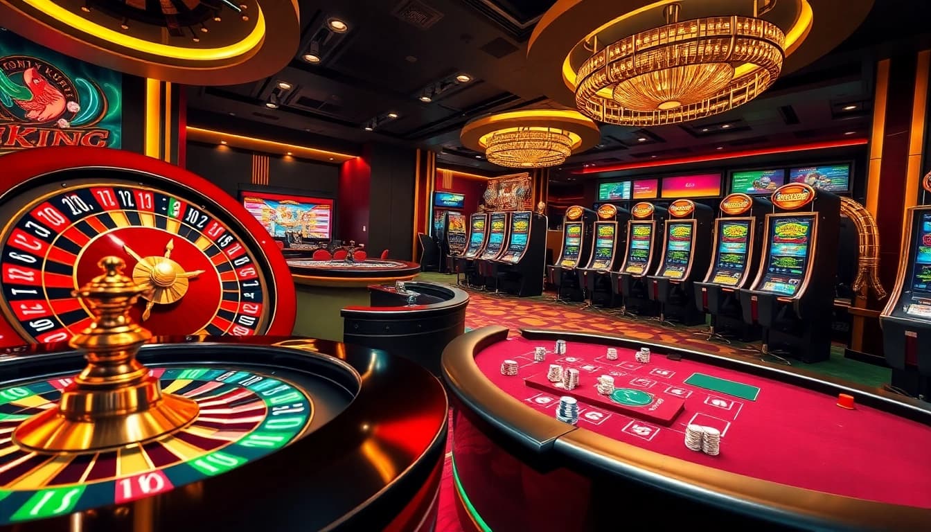 79king players engaging in an exciting online casino experience with poker chips and a roulette wheel.