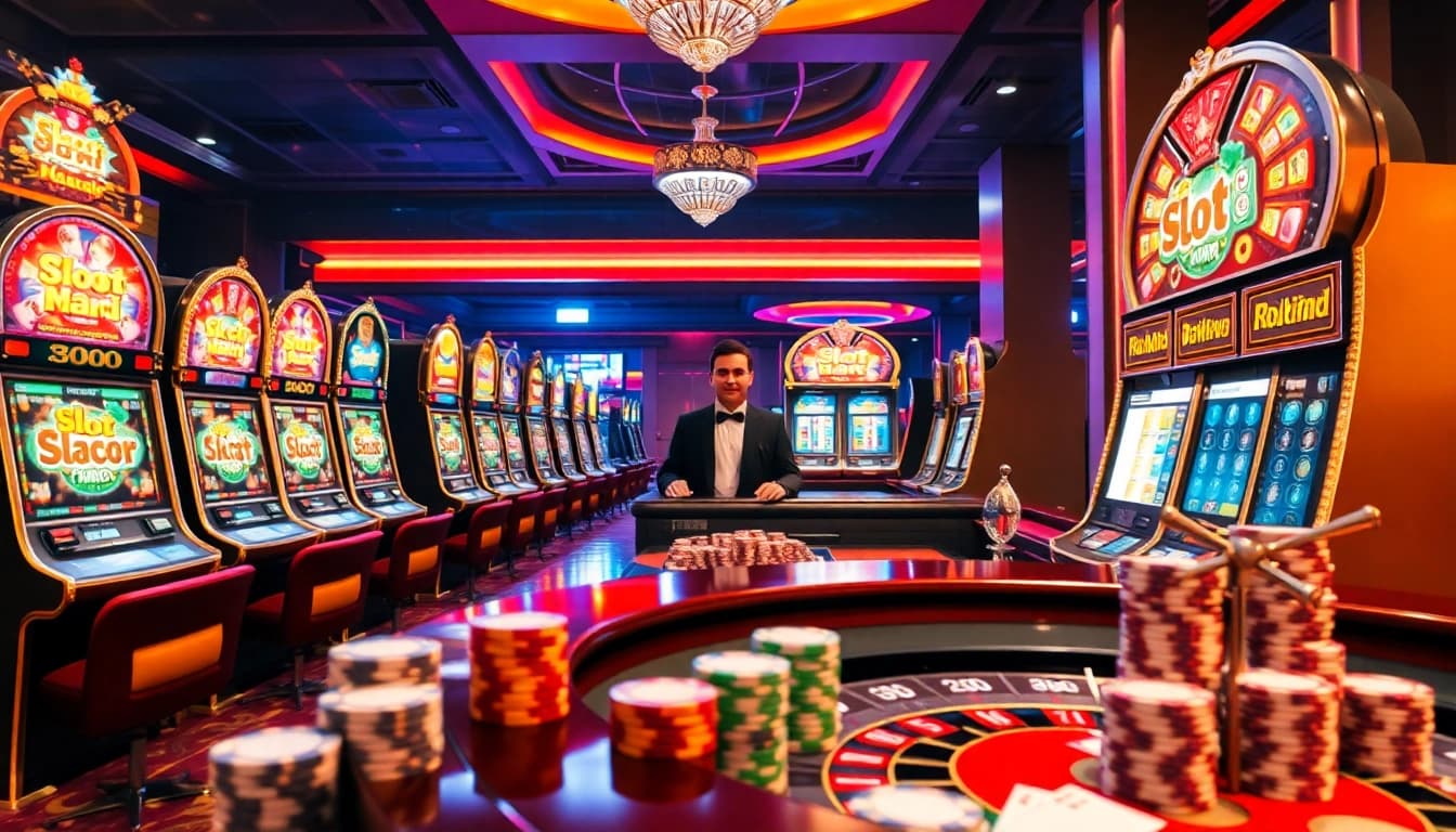 Experience Slot Gacor Hari ini with vibrant casino tables and thrilling slot machines filled with exciting potential.