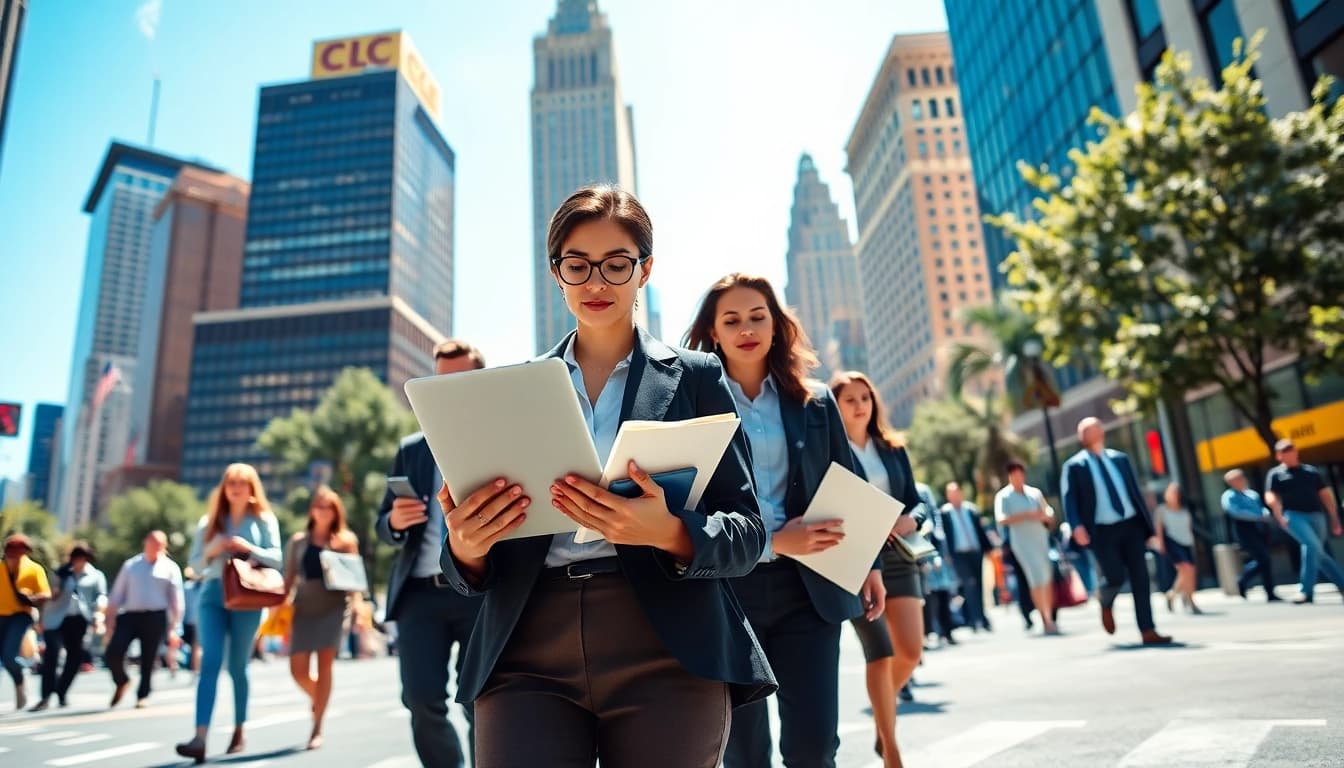 Dynamic scene capturing job seekers exploring opportunities in New York, jobs new york highlighted on resumes.
