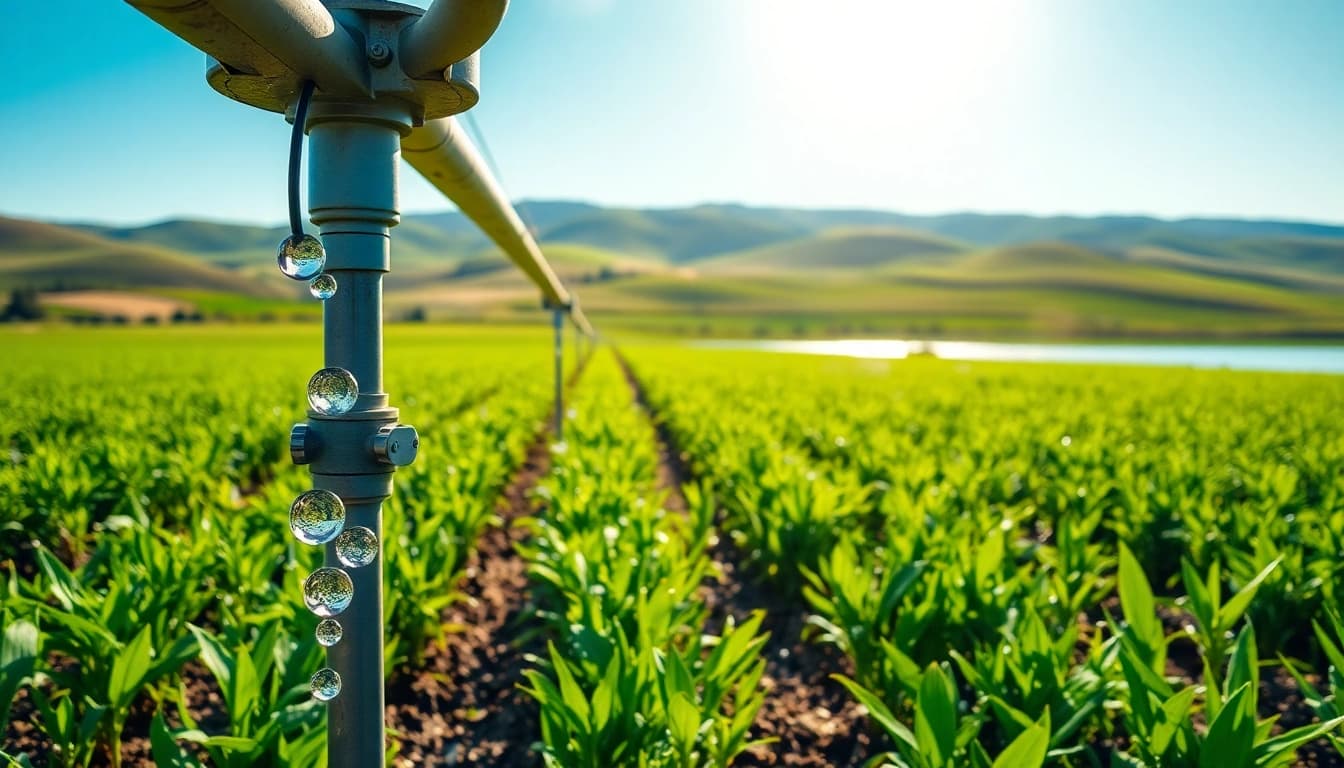 Illustration of land irrigation practice demonstrating effective water distribution in agriculture.