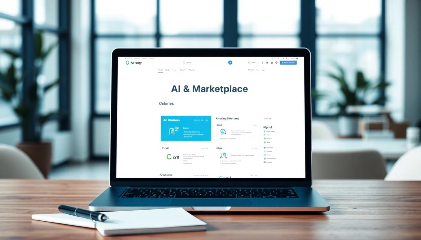 View a professional and innovative ai tool marketplace interface on a laptop.