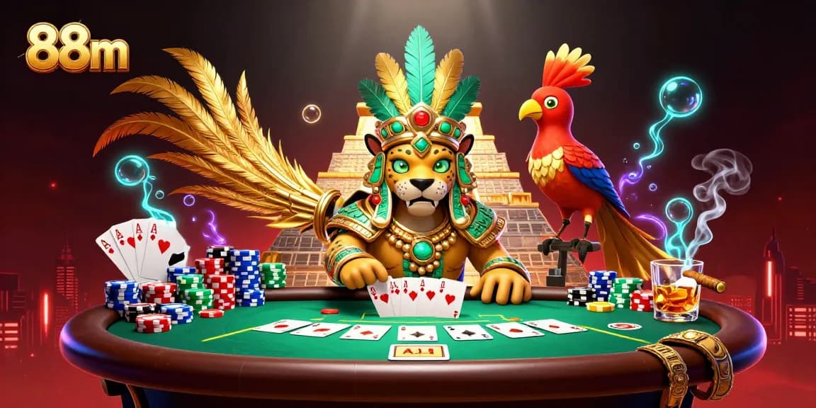 Experience thrilling gameplay at 88m with vibrant poker elements and captivating Mayan design.