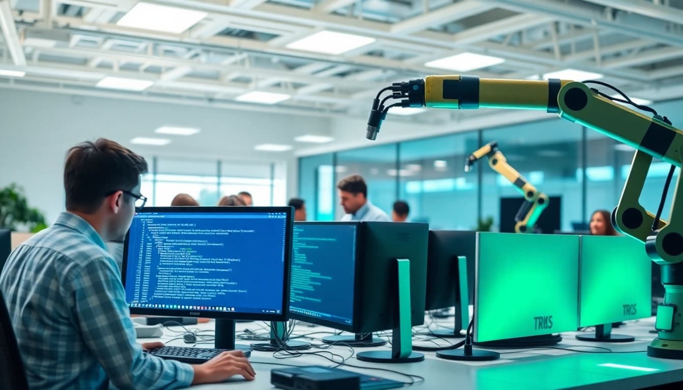 DoesQA showcases a professional test automation setup in a modern workspace.