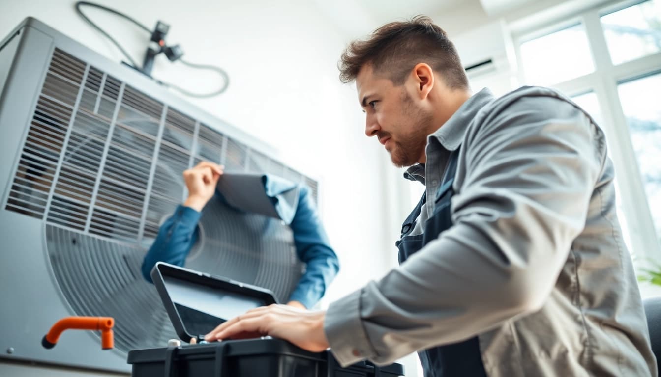 Expert HVAC Repair Tampa technician repairing an air conditioning unit with precision.