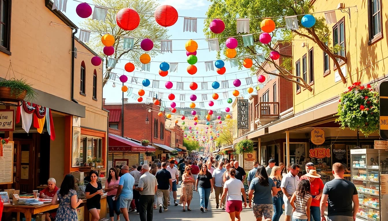 Local vendors at a street festival in Clarksburg, CA, showcasing community spirit and vibrant atmosphere.