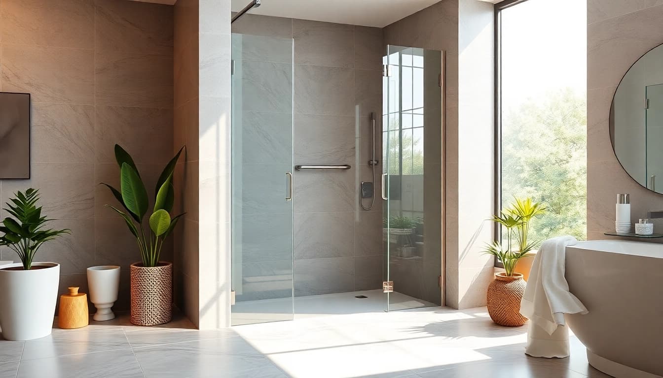Showcase of stylish shower doors uk in an elegant bathroom.