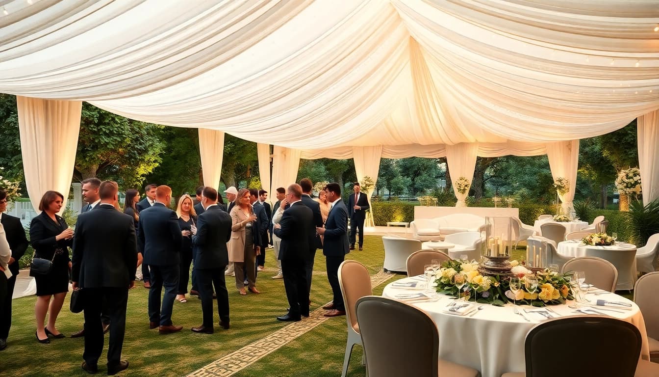 Showcasing Corporate Event Rentals with elegant outdoor decoration and professional setup