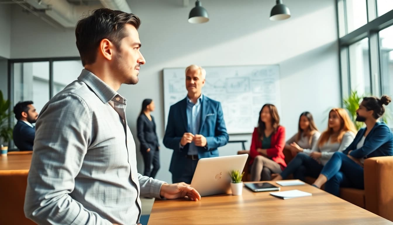 Find a business coach near me providing valuable insights during a dynamic brainstorming session.