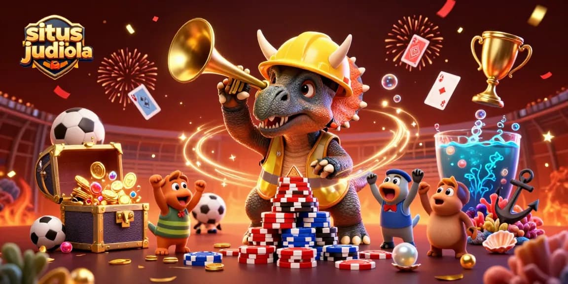 Engage in exciting sports betting at situs judi bola with a dynamic 3D celebration scene featuring vibrant characters.