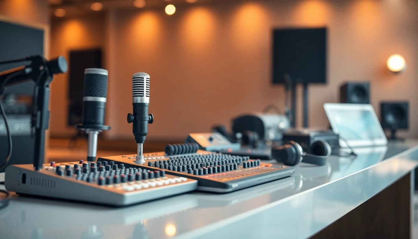 Odtwarzanie dźwięku w wysokiej jakości na sprzęcie audio w studiu.