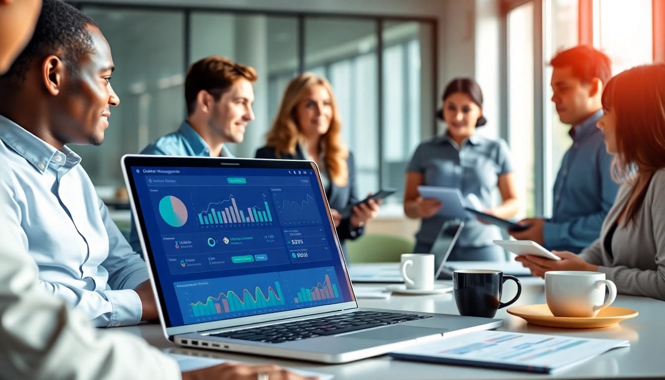 Streamline your order processing software with a modern team-focused office setup.