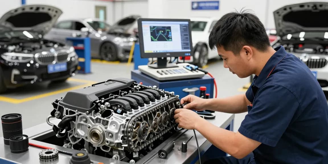 Professionelle Werkstatt für den BMW Steuerkette Wechsel mit Experten bei der Arbeit