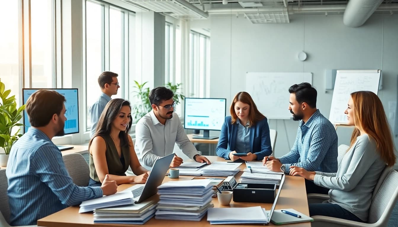 Professional team collaborating on VAT Services in UAE with financial charts and documents