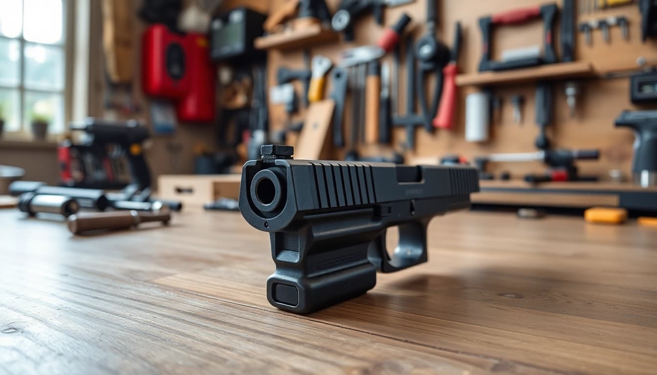 Customize your glock 17 slide with precision parts in a professional workshop setting.