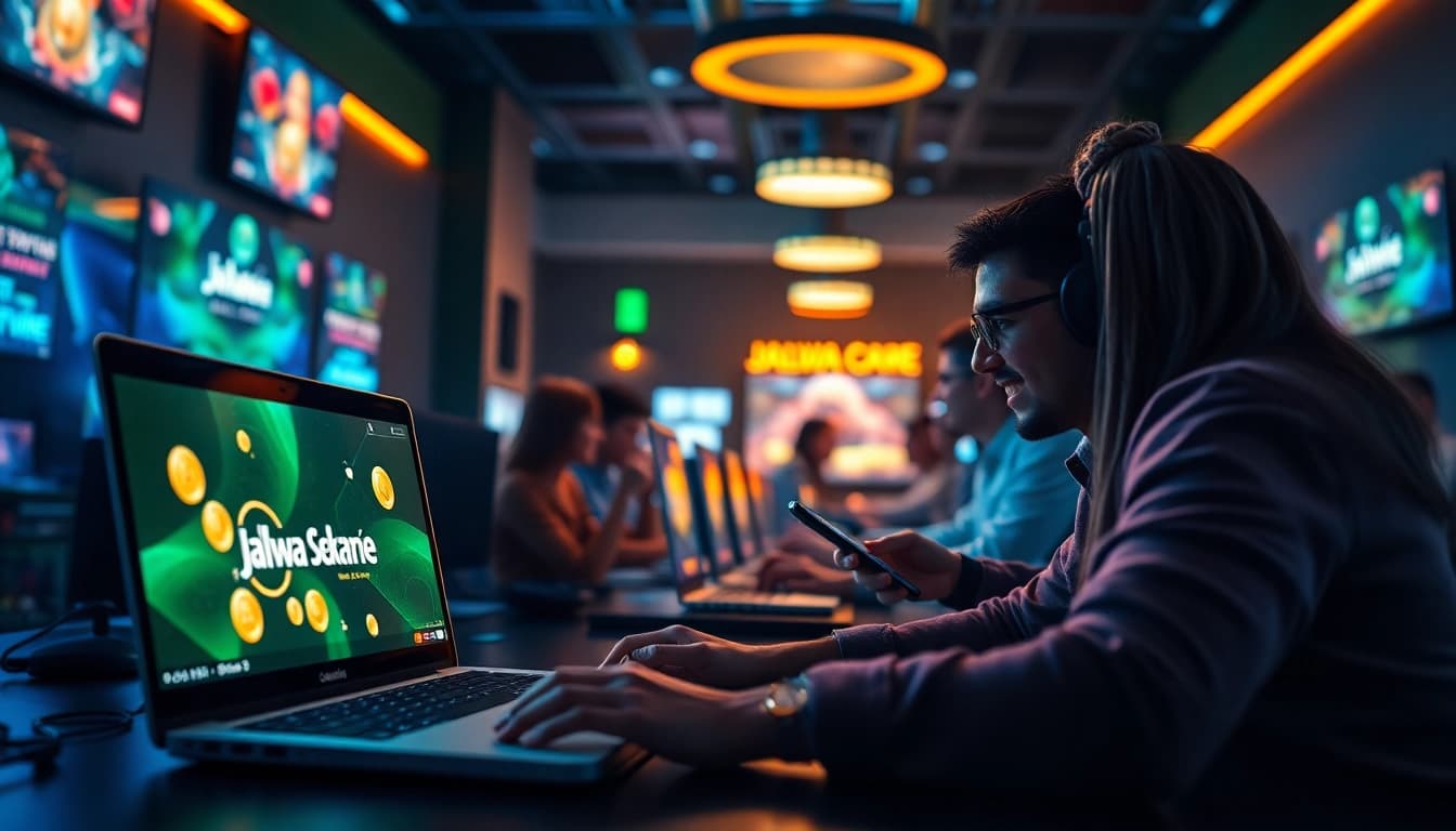 Engaging scene of players enjoying the Jalwa Game on various devices, featuring vibrant colors and a modern interface.