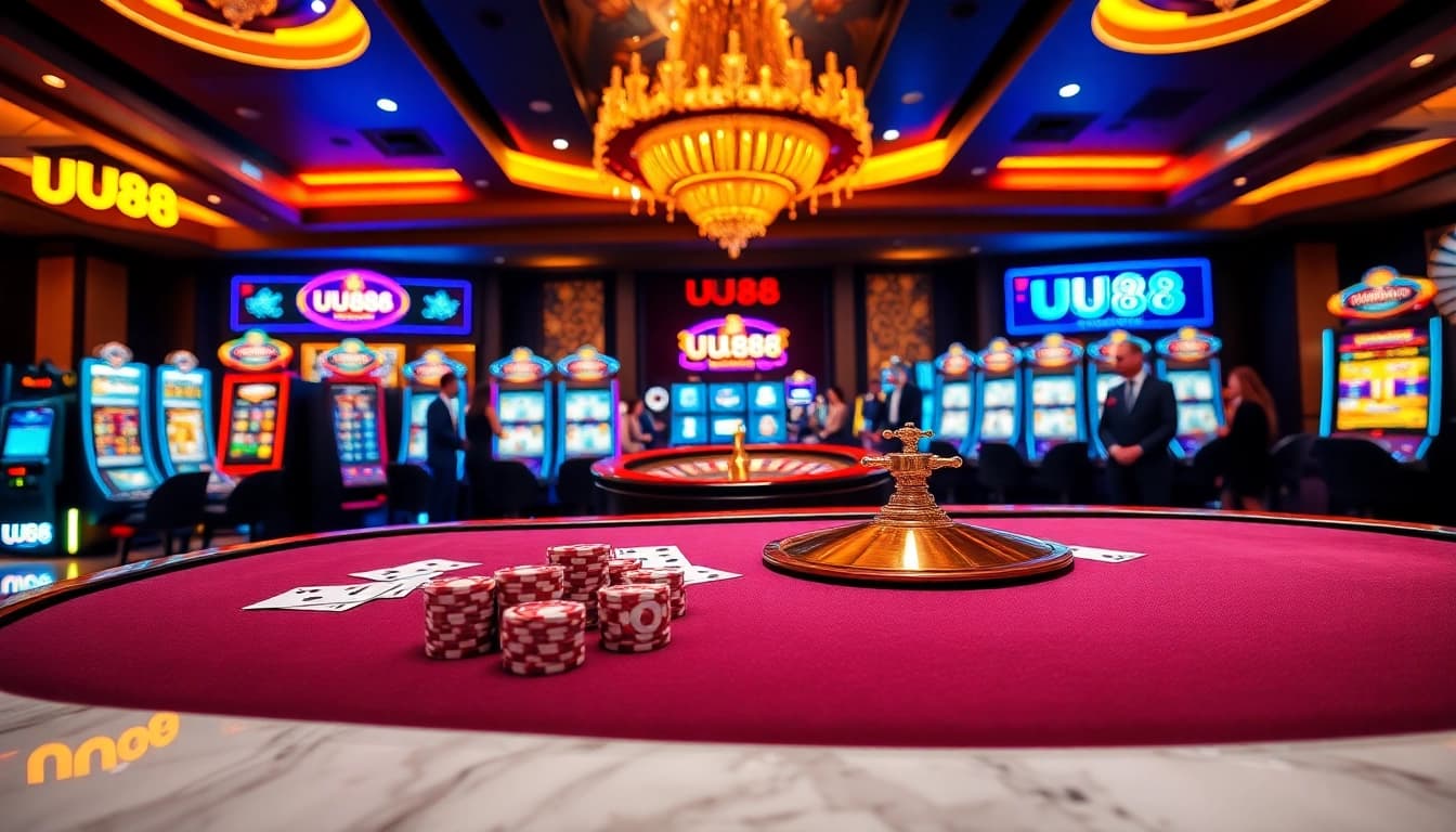 Experience the thrill of UU88 with vibrant casino tables and slot machines.