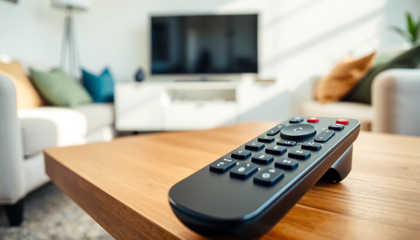 Verwenden Sie die Ersatz Fernbedienung LG für nahtlose Steuerung im stilvollen Wohnzimmer.