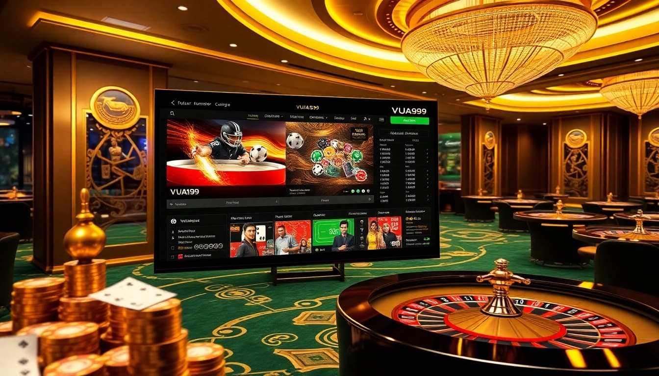 VUA99 offers an immersive casino experience with modern betting visuals and poker chips.