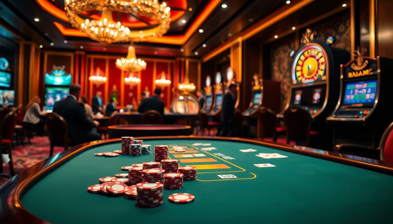 Vivez l'excitation au meilleur casino en ligne avec une table de poker et des machines à sous vibrantes.