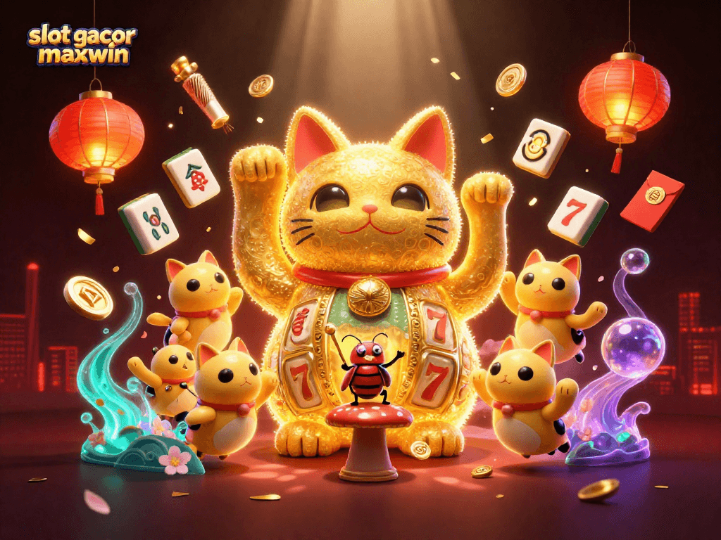 Memenangkan jackpot dengan slot gacor maxwin melalui ilustrasi kasino yang penuh warna dan elemen permainan menarik.
