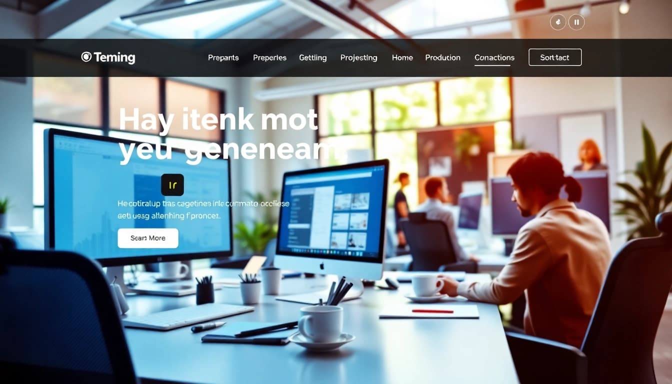 Showcase a modern website design on https://www.ound-ound.com featuring vibrant interactions in a creative office.