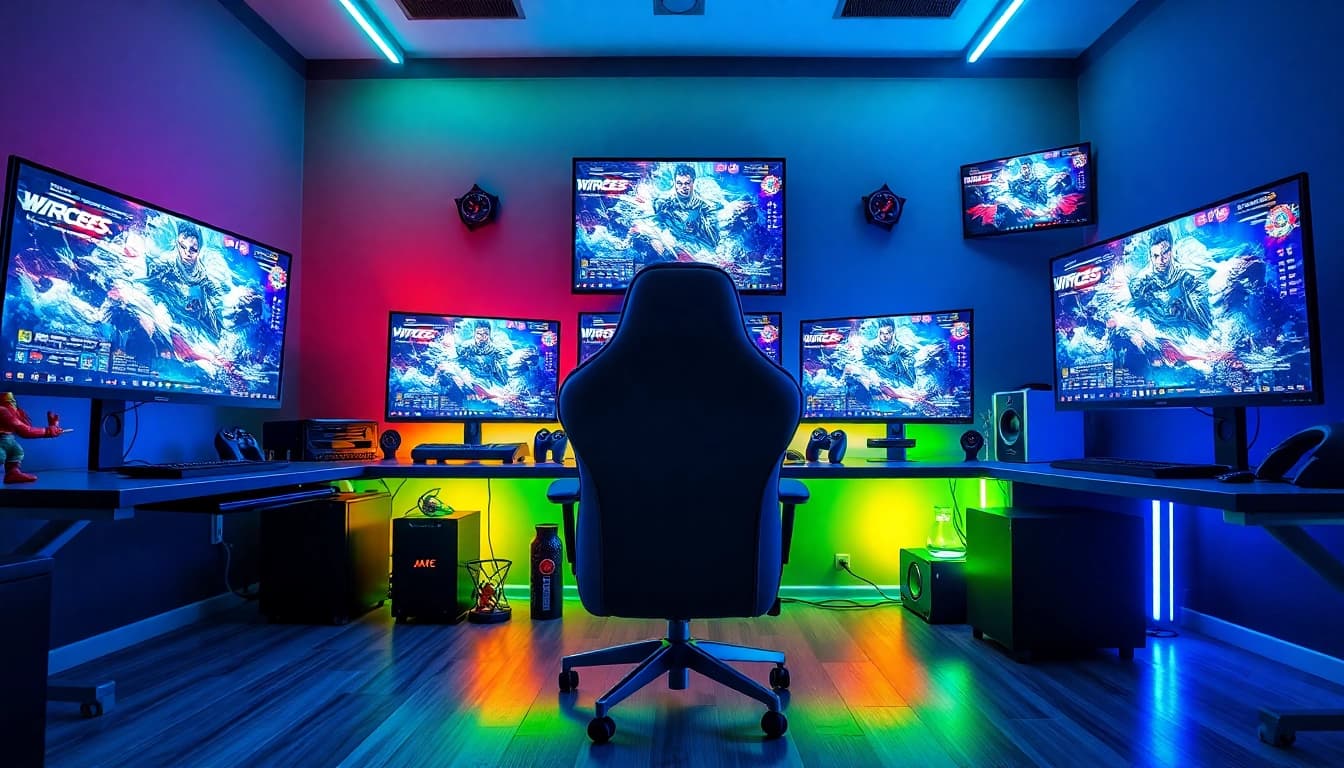 Menggunakan virus4d login slot di ruang kerja gamer modern dengan banyak layar.