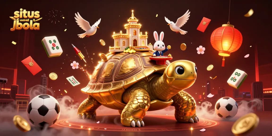 Experience situs judi bola thrills with a colorful 3D casino scene featuring a golden tortoise and dynamic betting elements.