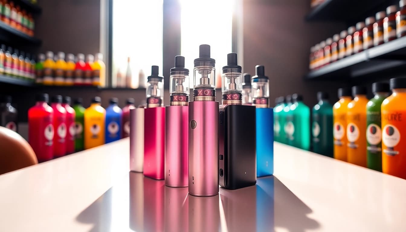Showcase an air bar vape with vibrant flavors against a modern backdrop.
