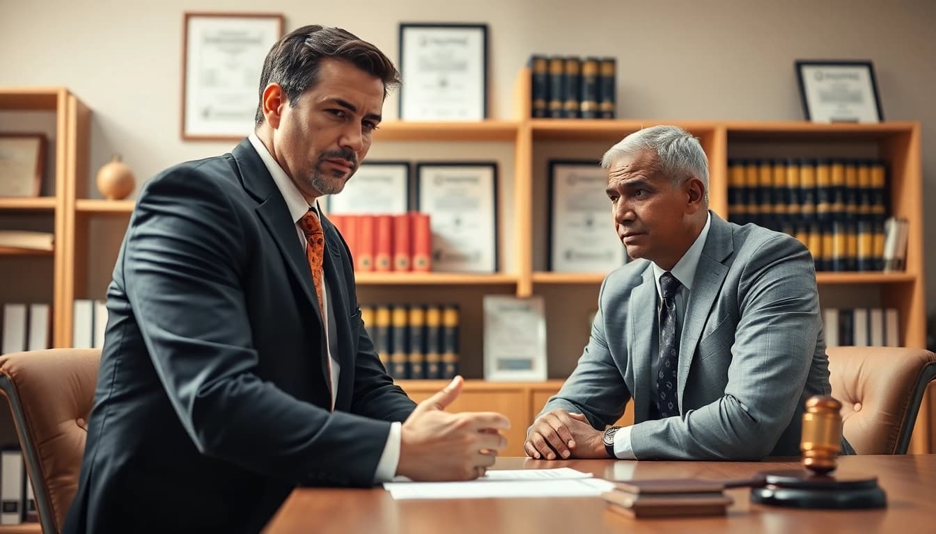Sarasota injury lawyer consulting with a client in a professional office setting.