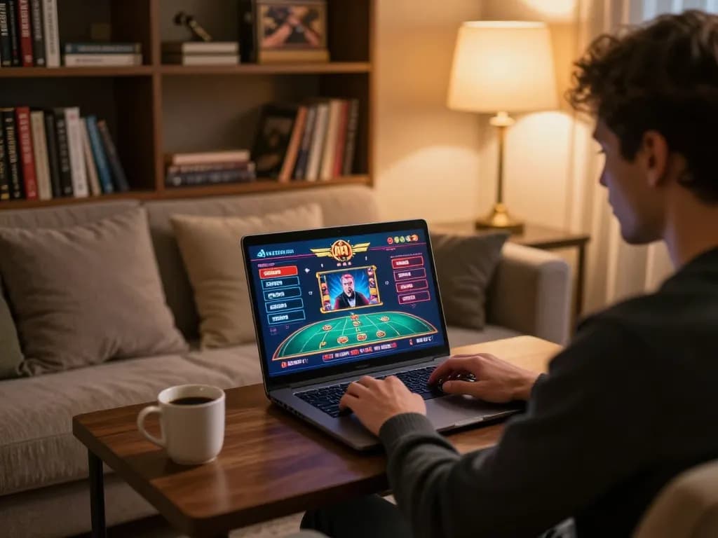 Engaging gameplay at home using Link MM88 for online casino games in a cozy atmosphere.