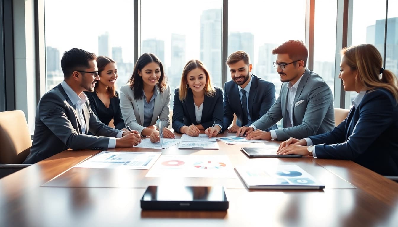 Engage in competitive intelligence for sales through a vibrant team meeting in a modern office.