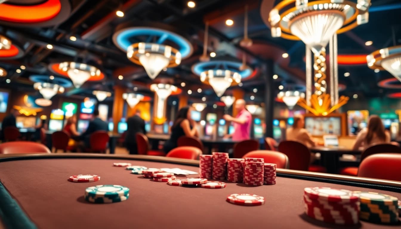 Permainan poker yang menarik di bbni4d dengan suasana kasino yang glamor.