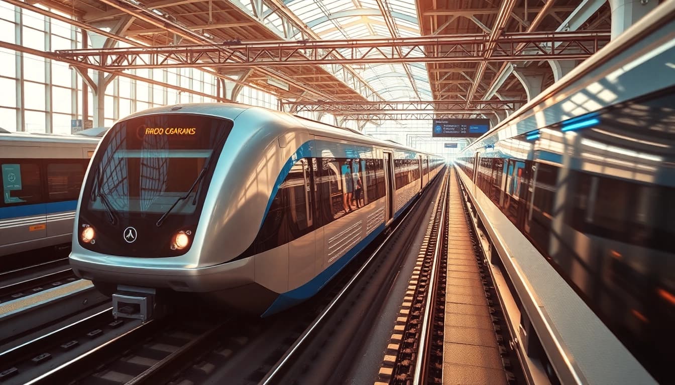 Rail systems company visualizing innovation in train technology and urban infrastructure.