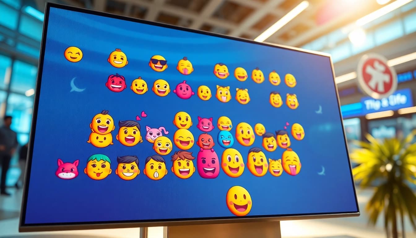 Showcase of tiktok emojis on a digital screen, emphasizing vibrant user expression and creativity.