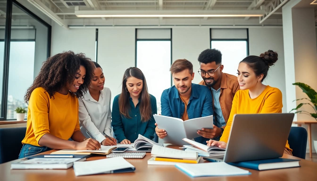 Enhance understanding with experts in the exam assistance industry collaborating in a modern office.