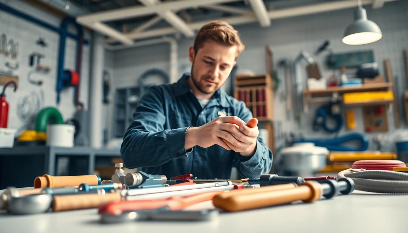 Hands-on training in a plumbing apprenticeship, showcasing skills and tools in a professional setting.