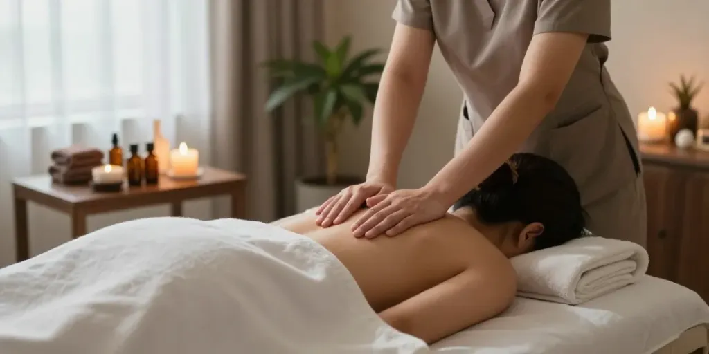 파주출장마사지 session with therapist providing a soothing experience in a peaceful studio