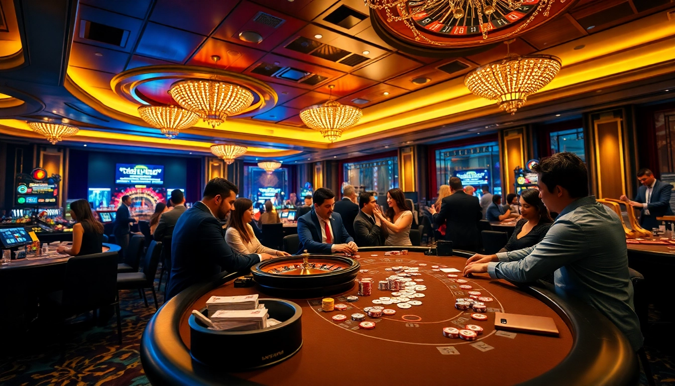Nếu như vậy bám vào đây in a bustling casino with poker players celebrating wins and opulent decor.