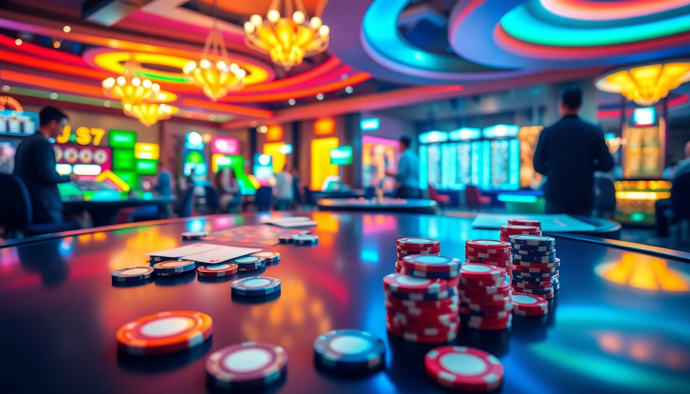 Mainkan situs toto di meja kasino yang ramai dengan warna cerah dan suasana energik.