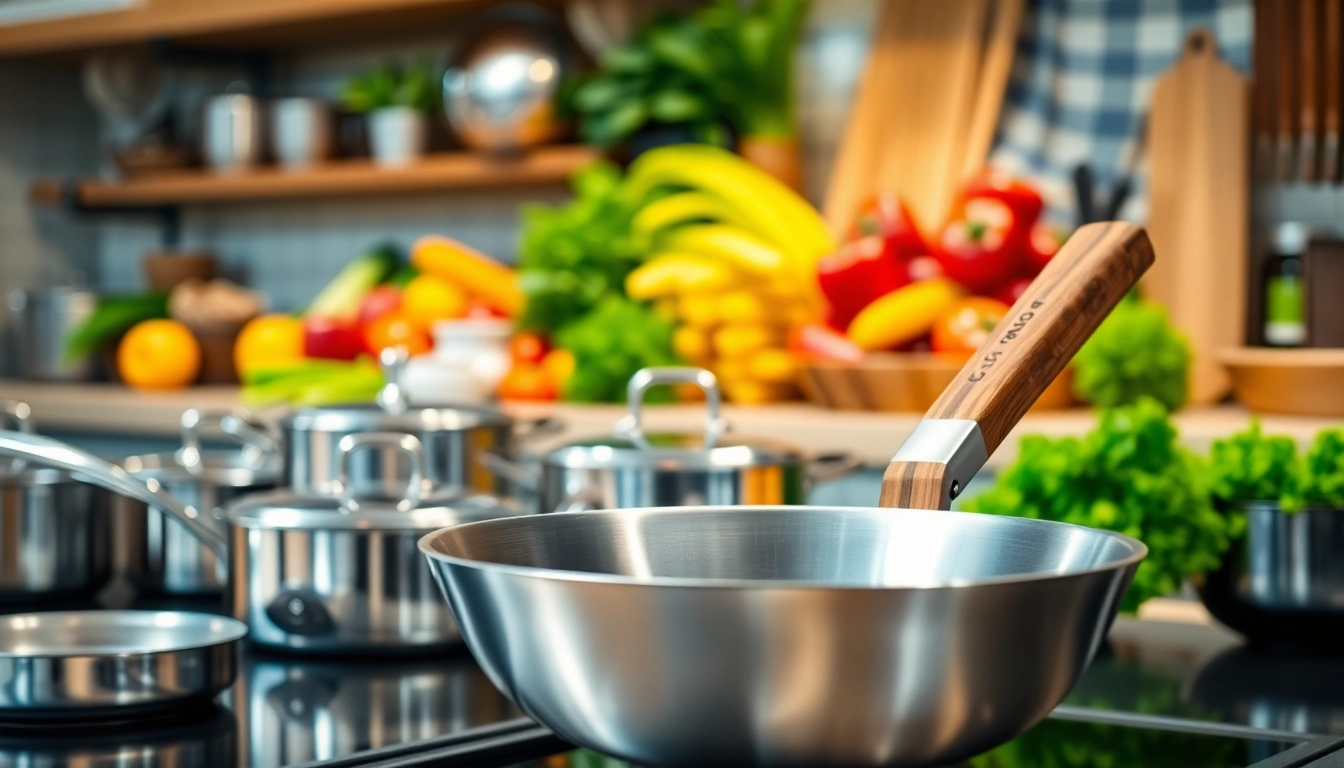 Cookware NZ displayed elegantly in a brightly lit modern kitchen setup.