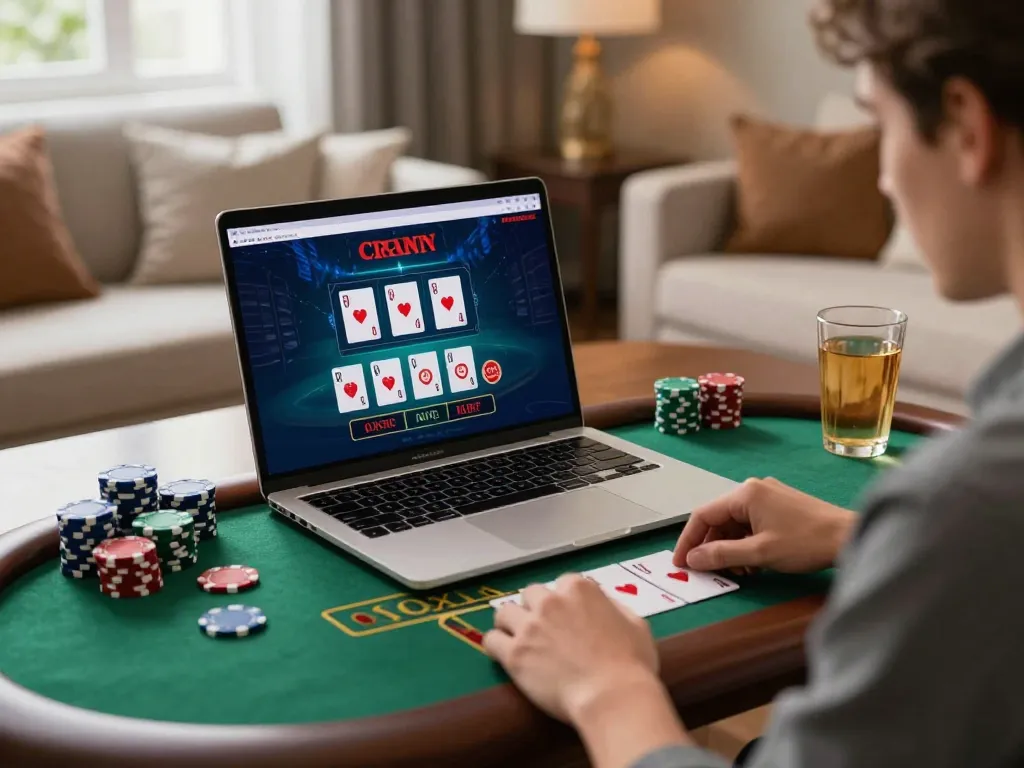 Enjoy playing SC88 live dealer games online with a cozy home setup, capturing strategic gameplay and excitement.