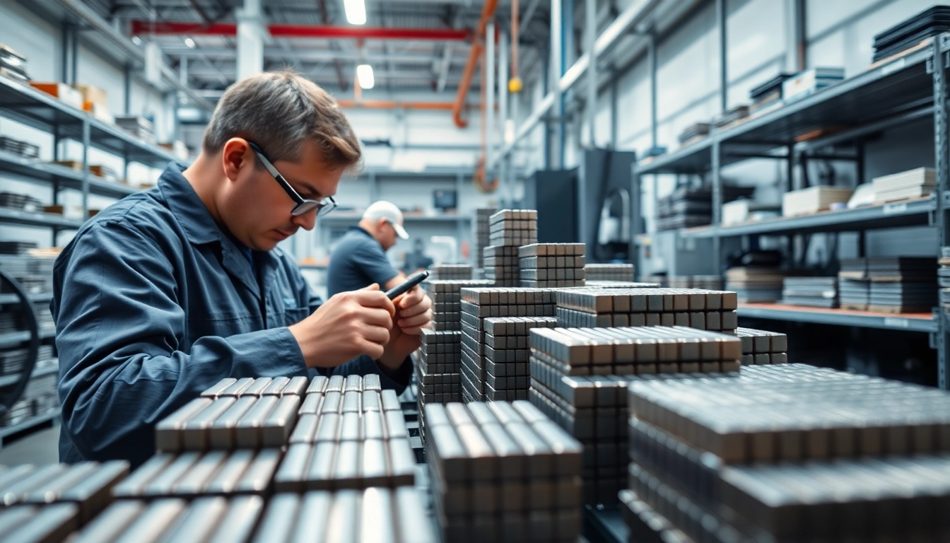 Showcasing NdFeB magnets manufacturer in china during a precision assembly process in a modern factory.