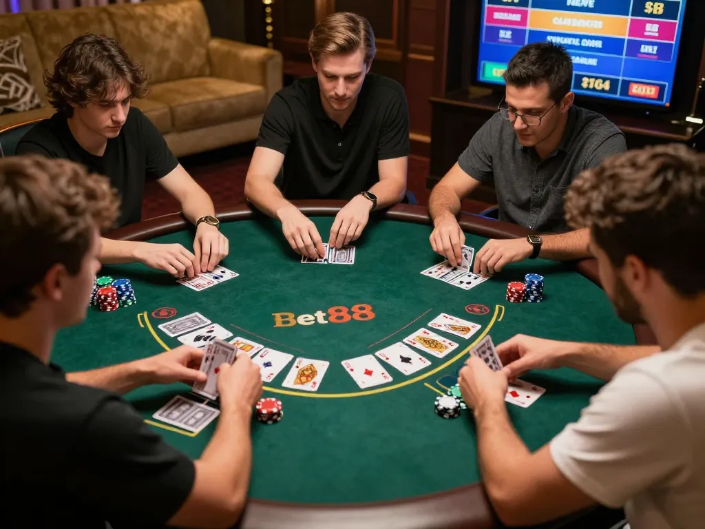 Bet88 players strategizing their moves in an exciting online Blackjack game