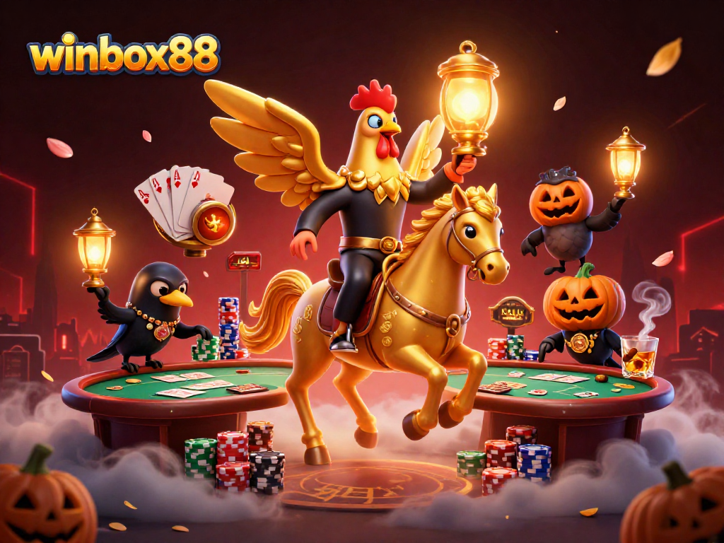 Engage in thrilling games at winbox88 with a golden rooster in an exciting casino setting.