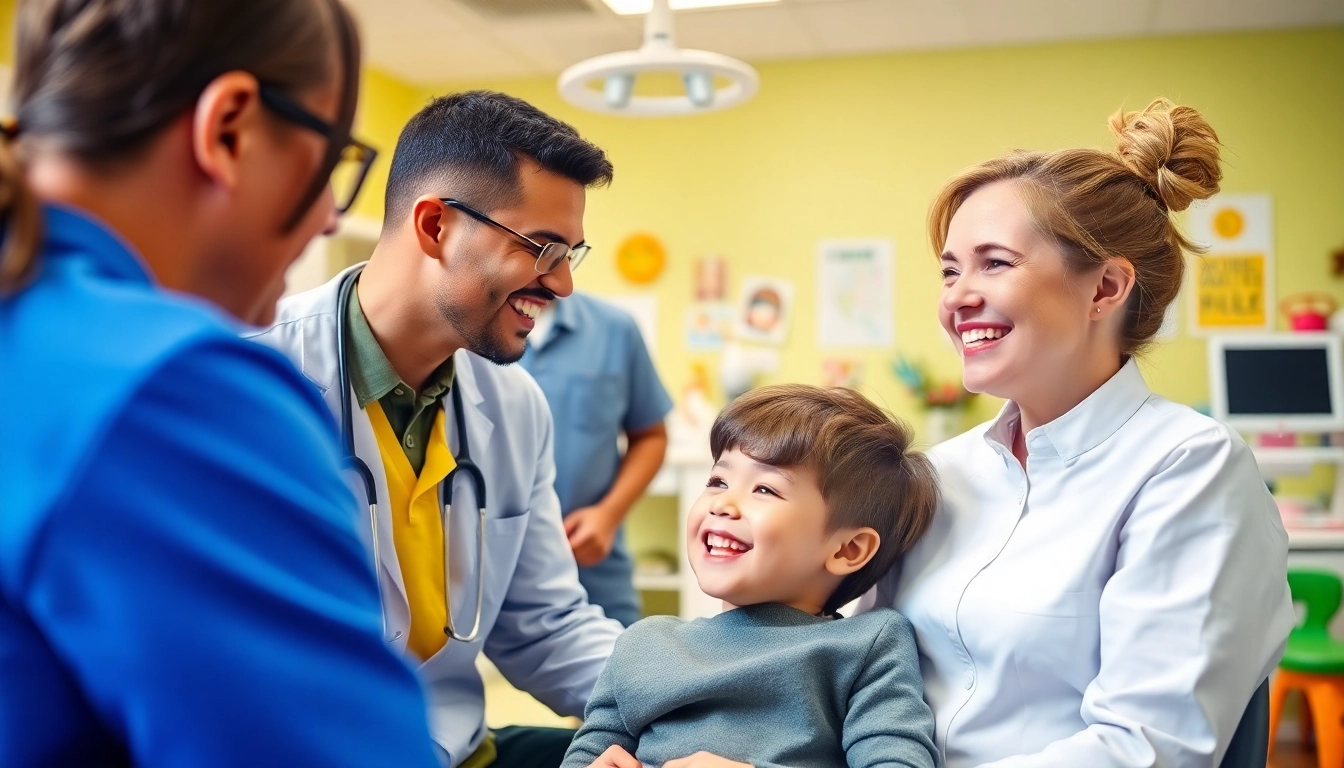 Hawthorn orthodontist for children interacting with a young patient in a friendly dental office.