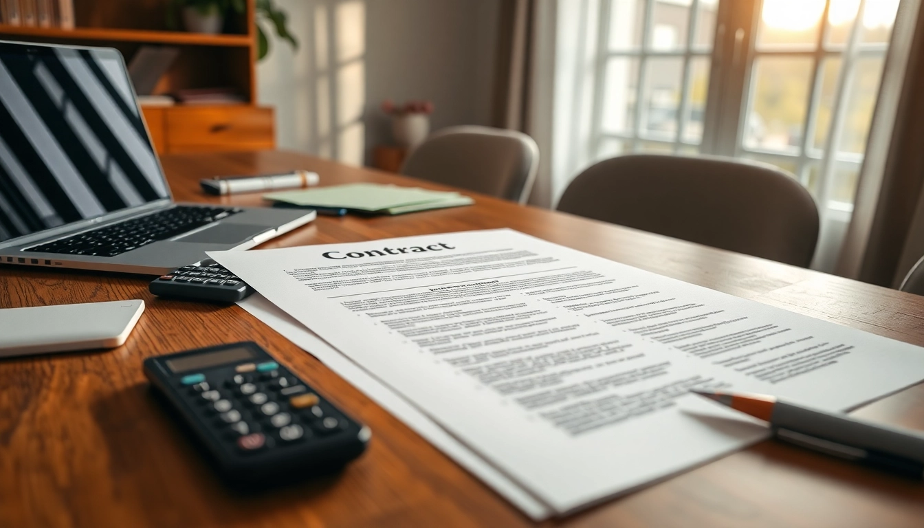 Detailing contracts and grants on a desk with office tools, symbolizing organization and professionalism.
