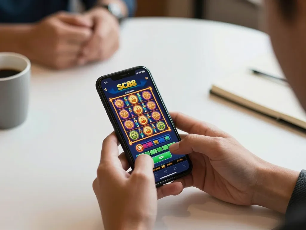 Engage with SC88 mobile casino app for thrilling slots gameplay on smartphone, highlighting strategic betting.