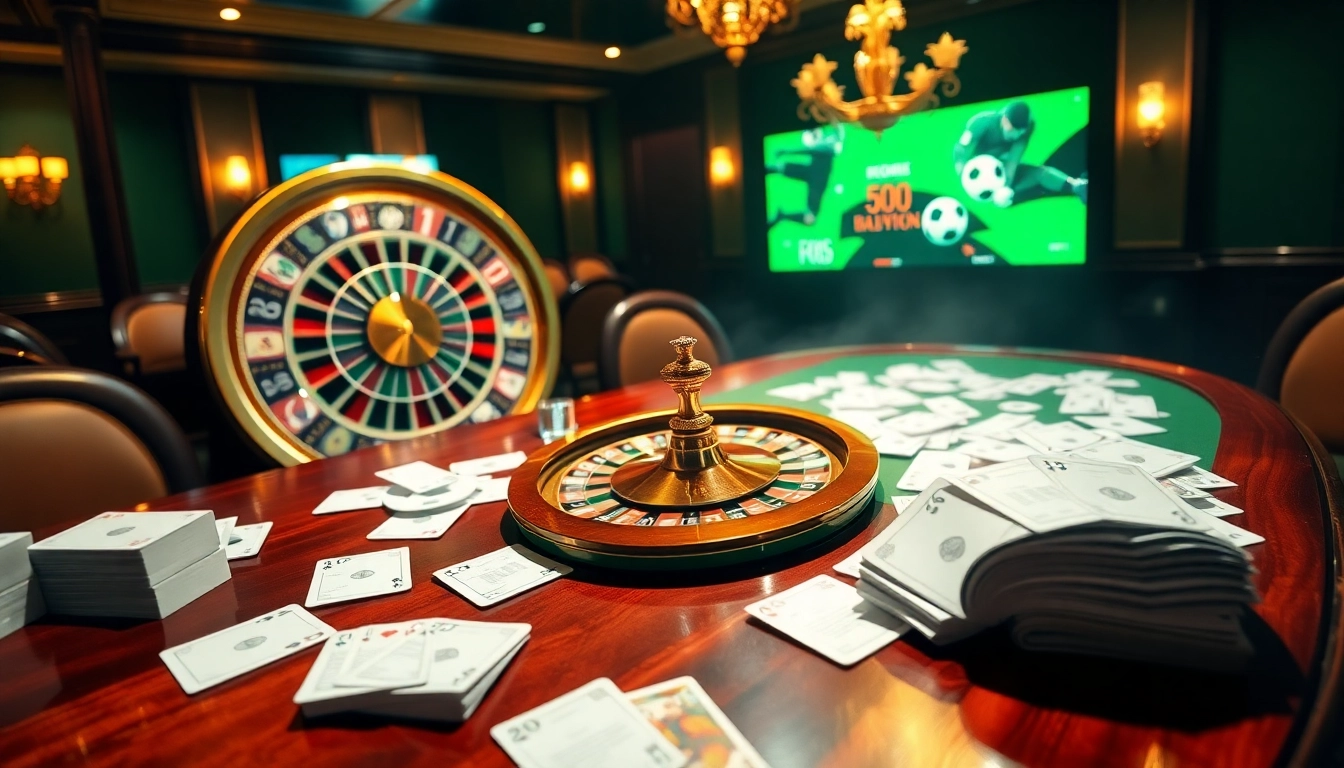 Experience online gambling with direct access to trực tiếp bóng đá, featuring betting slips on a luxurious casino table.