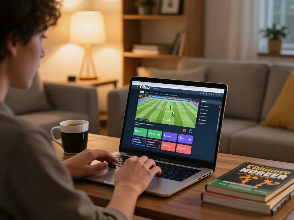 Cakhia tv streaming live football from home with cozy setup, showcasing betting strategies.